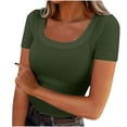 thumbnail image 1 of Diufon Hauts Tricotés à Manches Courtes pour Femmes Col Rond Côtelé Slim Basique Tee-Shirts Vêtements Printemps Été, 1 of 5