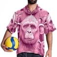 thumbnail image 4 of Pink Monkey Gorilla Men's Hawaiian Shirt, Short Sleeve Printed Button Down Beach Casual Tops, Summer Spread Collar Men's Shirts, 4 of 6