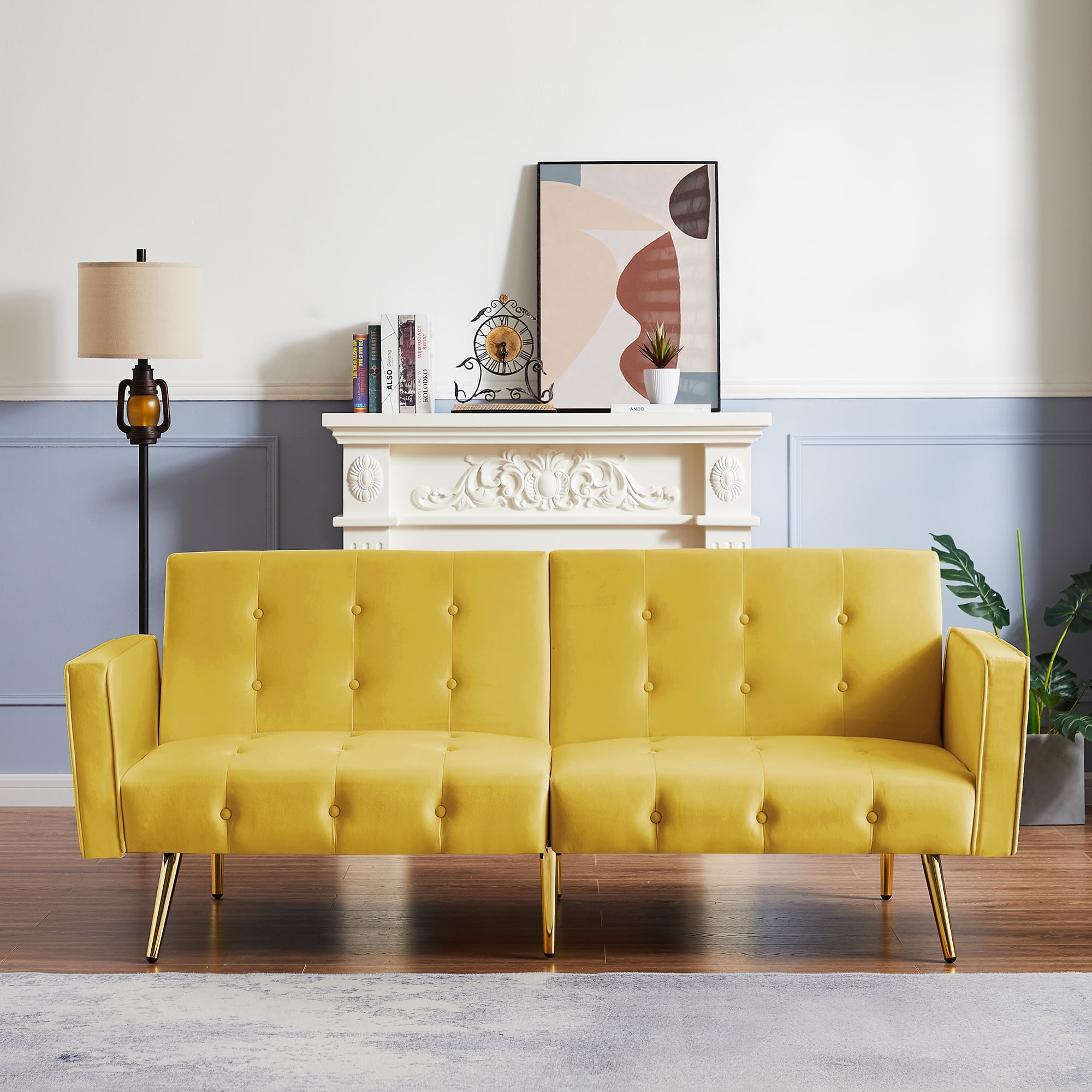 Houston Gold Yellow Velvet Modern Sofa From Luna Plus Furniture Luna