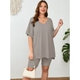 thumbnail image 5 of SHOWMALL Women Plus Size Outfits Set Soft Loungewear Light Gray 4X Summer 2-Piece Pajamas Short Sleeves and Bliker Shorts Lounge Sets for Women, 5 of 7