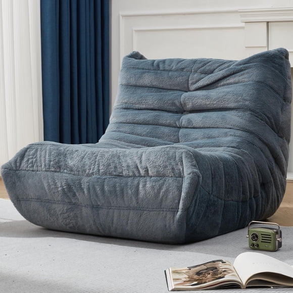 Puf Hobestluk, espuma viscoelástica, piel sintética, azul y gris