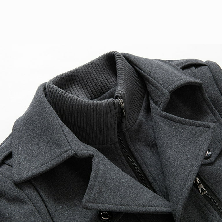SWSMCLT Men s Wool Trench Coat Winter Warm Thermal Long Sleeve Single Breasted Peacoat Pockets Business Casual Dressy Zip Up Jacket Lightweight Slim Fit Top Coat Grey 42 Walmart