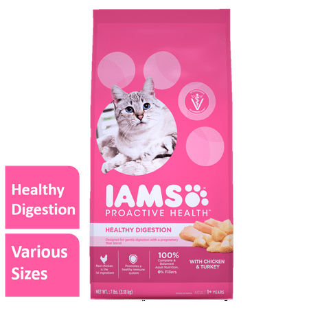 Iams Proactive Health Adult Healthy Digestion with Chicken and Turkey Dry Cat Food, 16 (Best Cat Food For Digestive Health)