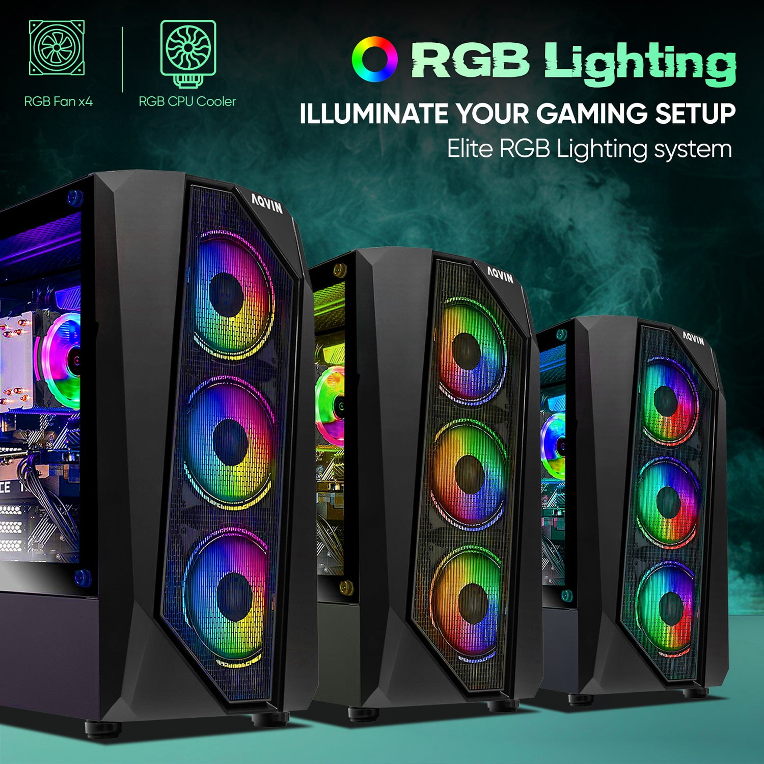 AQVIN AQ30 Series High-Performance Gaming PC - Intel Core i7 Processor - 32GB RAM DDR4 - 1TB SSD Storage - NVIDIA Graphics Card RTX 4060 8GB - Windows 10 Pro - Customize RGB Fan Lighting Effect