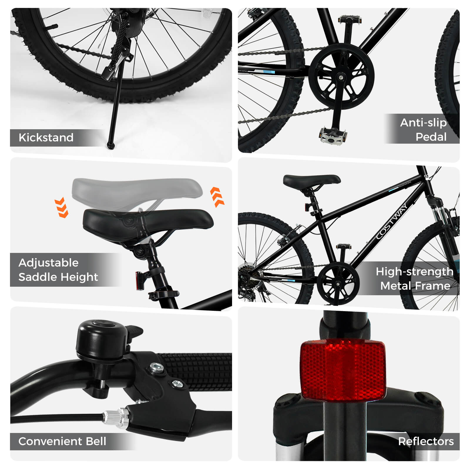 Costway 24 Inch Mountain Bike for Teens Aged 8+ Years Old with Suspension Fork Black
