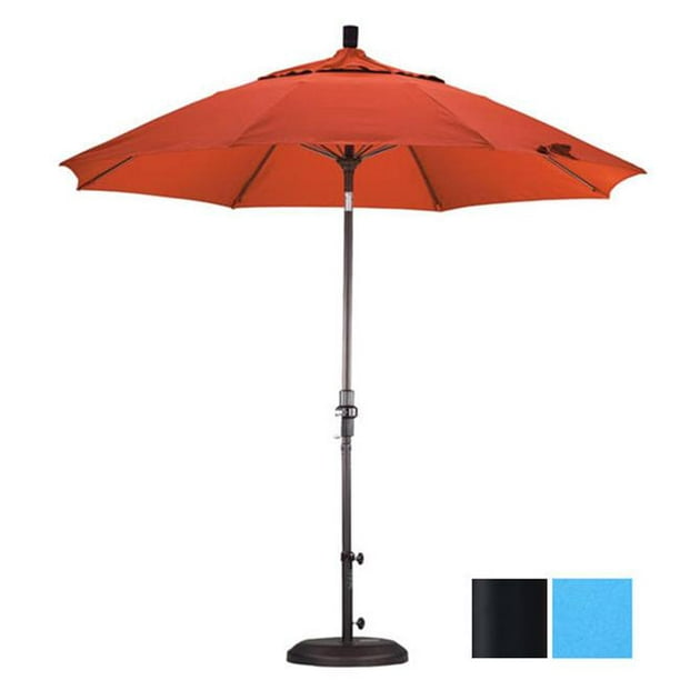 California Umbrella GSCUF908705-SA26 9 Pi Marché en Fibre de Verre Parapluie Col Inclinable - Mat Noir-Pacifica-Capri