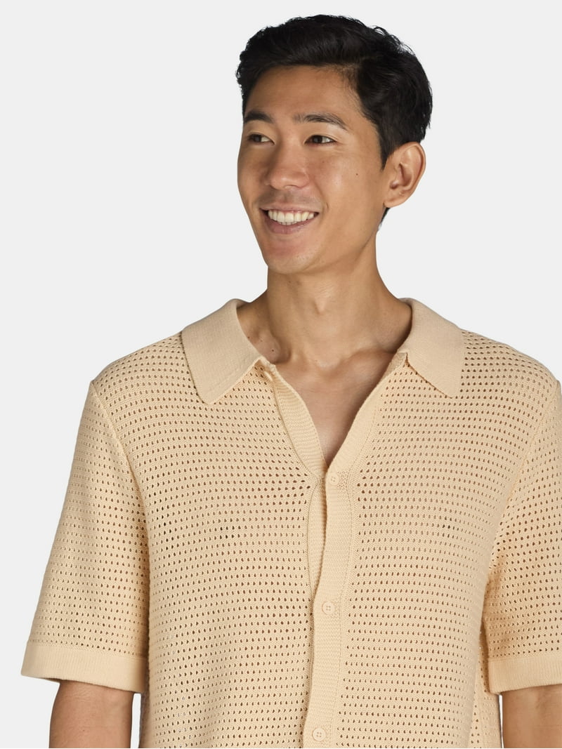 Tribekka 44 Men's Open Knit Button Down Refined Sweater Polo