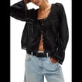 thumbnail image 1 of Blusa Holgada de Larga con Lazo Frontal para Mujer, con Ribete de Encaje y Botones, Cuello Cuadrado, Ropa para Salir, Estilo Y2K. Negro S, 1 of 10