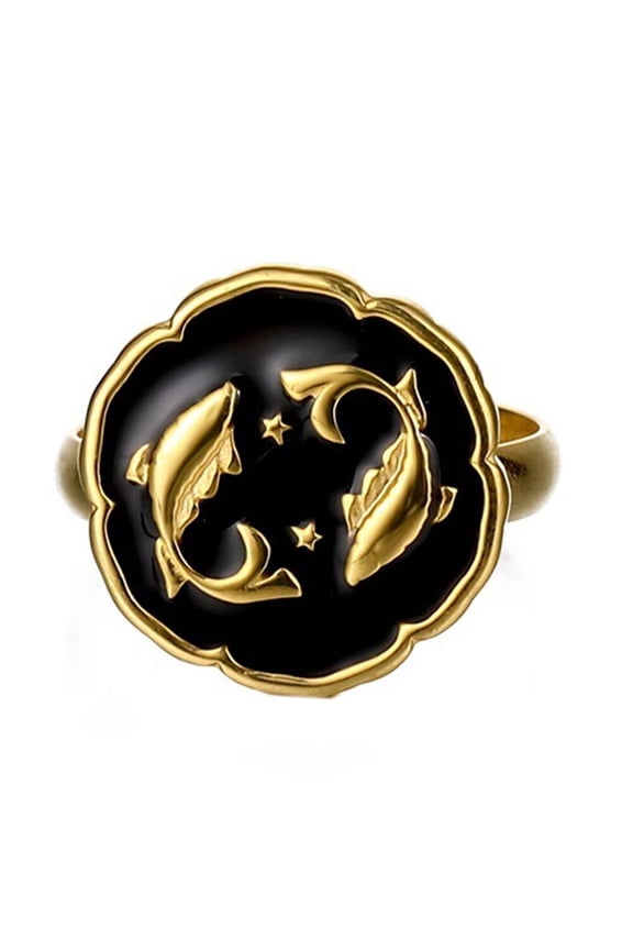 Women's Stainless Steel Creative Enamel 12 Constellations Adjustable Wrap Ring Gold Pisces
