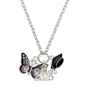 Delight Jewelry Silver-tone Large Purple Butterfly with 6 AB Crystals - Silver-tone Class of 2025 Graduation Zoey Necklace, 28"