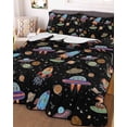 thumbnail image 3 of Quilts Full Size Bedding Set, Cute Black Space Lightweight Quilted Comforter, Star Cartoon Spaceship Planet Soft Reversible Bedspread Coverlet with Pillow Covers for All Season, 78" x 90", 3 of 7