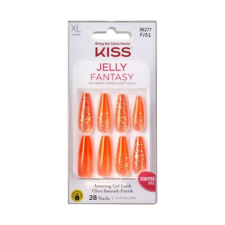 Kiss Jelly Fantasy Ultra Smooth Sculpted Nails - Orange Jelly XL [FJ51]