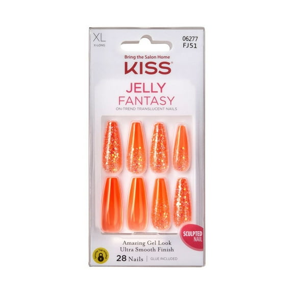 Kiss Jelly Fantasy Ultra Smooth Sculpted Nails - Orange Jelly XL [FJ51]