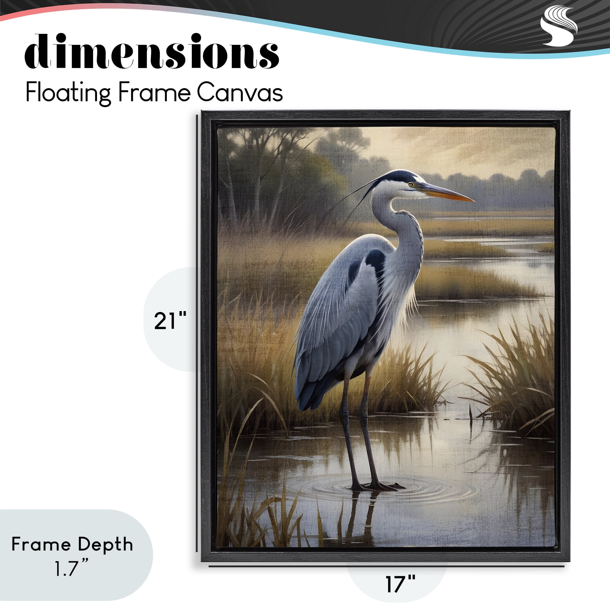 Stupell Industries Heron in Serene Marshlands Black Framed Floater Canvas Wall Art, design by Susan Arnot