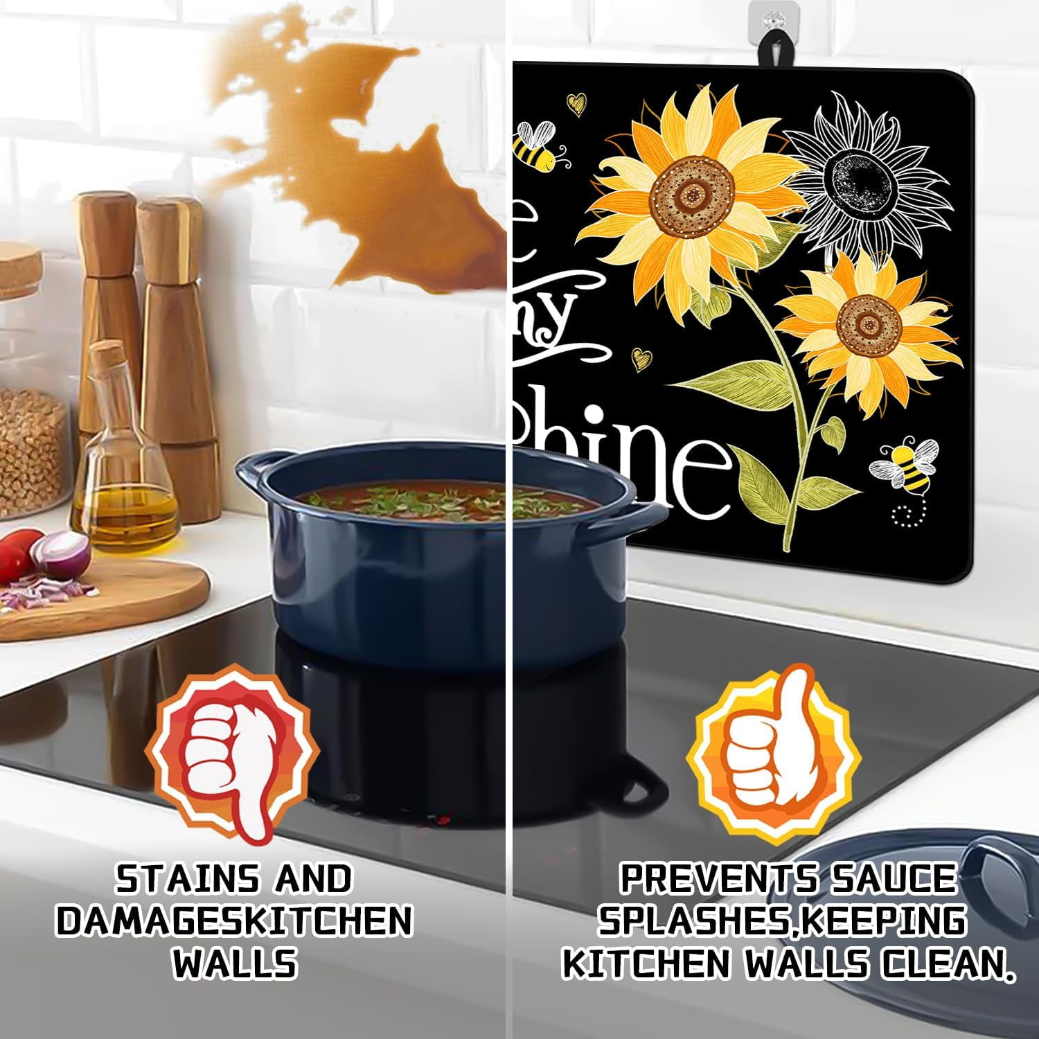 Christma Stove Top Covers for Electric Stove, You Are My Sunshine Fall Stove Cover Sunflowers Non-Stick Kitchen Pad for Gas Stove Cooktop Washable Countertop Protector Mat Keep Stove Clean Black