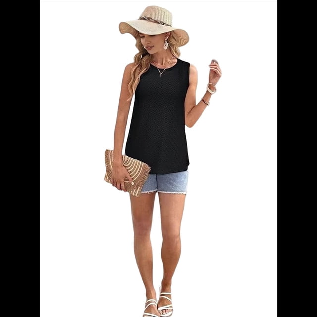 Camisas Casuales de Verano para Mujer, con Cuello Redondo y Mangas , Color Negro, Talla S