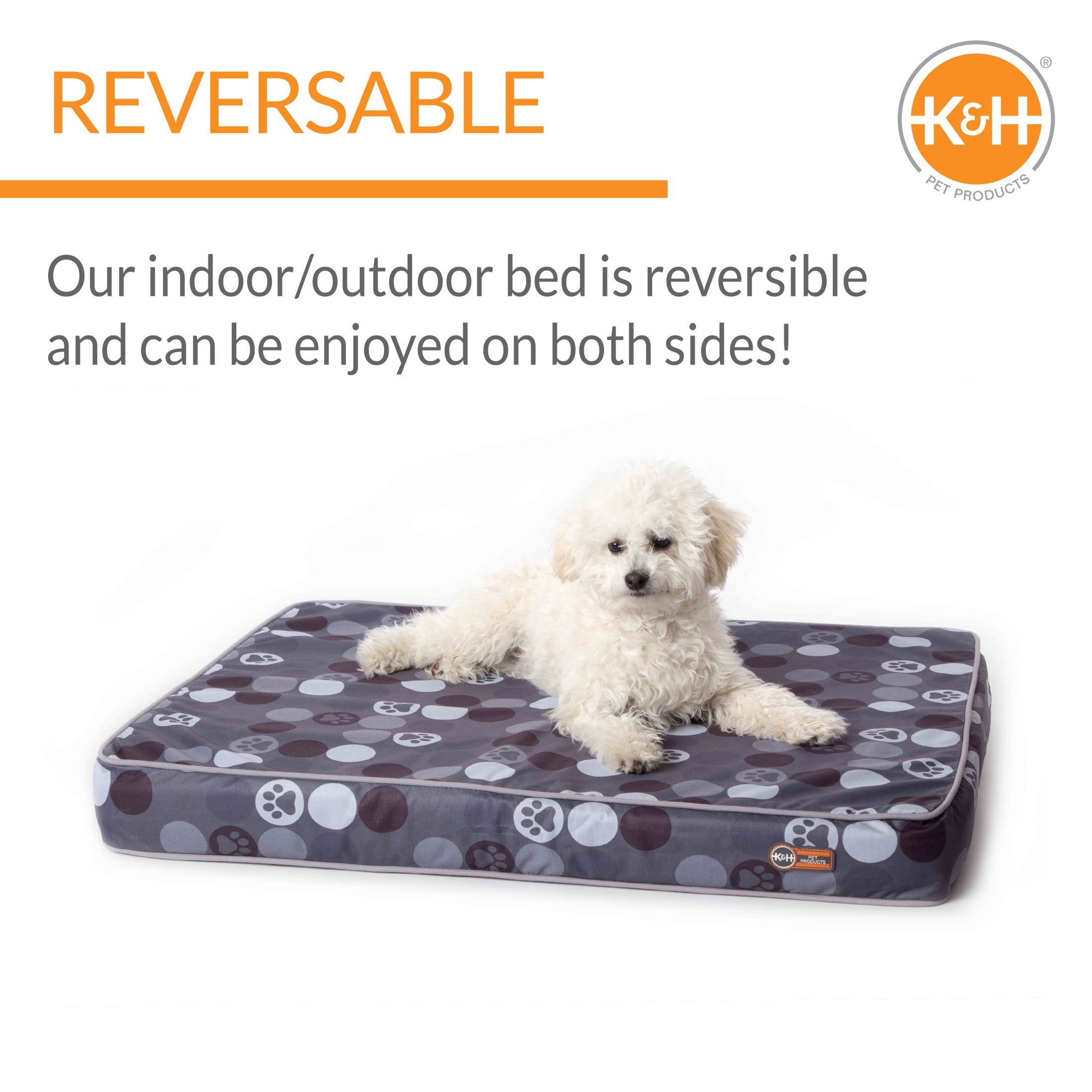 K&H Pet Products Superior Orthopedic Indoor/Outdoor Bed Gray/Paw Small 27 X 36 X 4 Inches