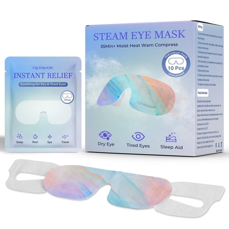 FACEMOON Steam Eye Mask – 10 Count, Relieves Dry Eyes, Dark Circles & Puffiness | Self-Heating with Ear Hooks for Secure Fit That Stays On