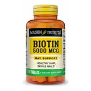 Mason Natural Biotin 5000 mcg with Calcium - Healthy Hair, Skin & Nails, Premium Beauty Supplement, 60 Tablets