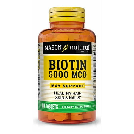Mason Natural Biotin 5000 mcg with Calcium - Healthy Hair, Skin & Nails, Premium Beauty Supplement, 60 Tablets