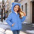 thumbnail image 5 of Winter Puffer Coat with Bear Ears for Boys Girls, Long Sleeve Hooded Zip Up Cotton Outerwear Jacket with Pockets, Blue 14-15 Years, 5 of 8