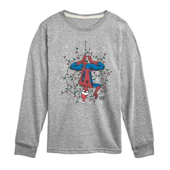 Marvel - Holiday Lights Spider Man - Youth Long Sleeve Graphic T-Shirt