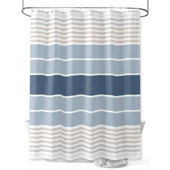 Shower Curtain Ombre Blue Striped Bathroom Curtains with Hooks, Waterproof Fabric Grey Lines Stripes Bath Shower Curtains Set for Bathroom Bathtubs Decor 36x72 Inch