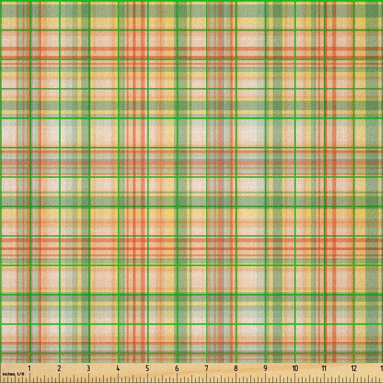 Ambesonne Salmon Fabric by the Yard Microfiber, Checkered Plaid