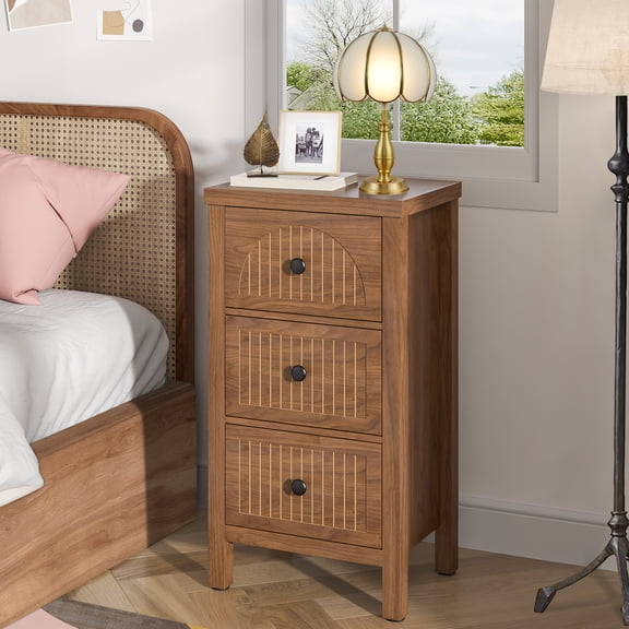 Modern Nightstand with 3 Drawers, Wood Bedside Table with Storage, Sofa Table for Bedroom, Living Room, Walnut