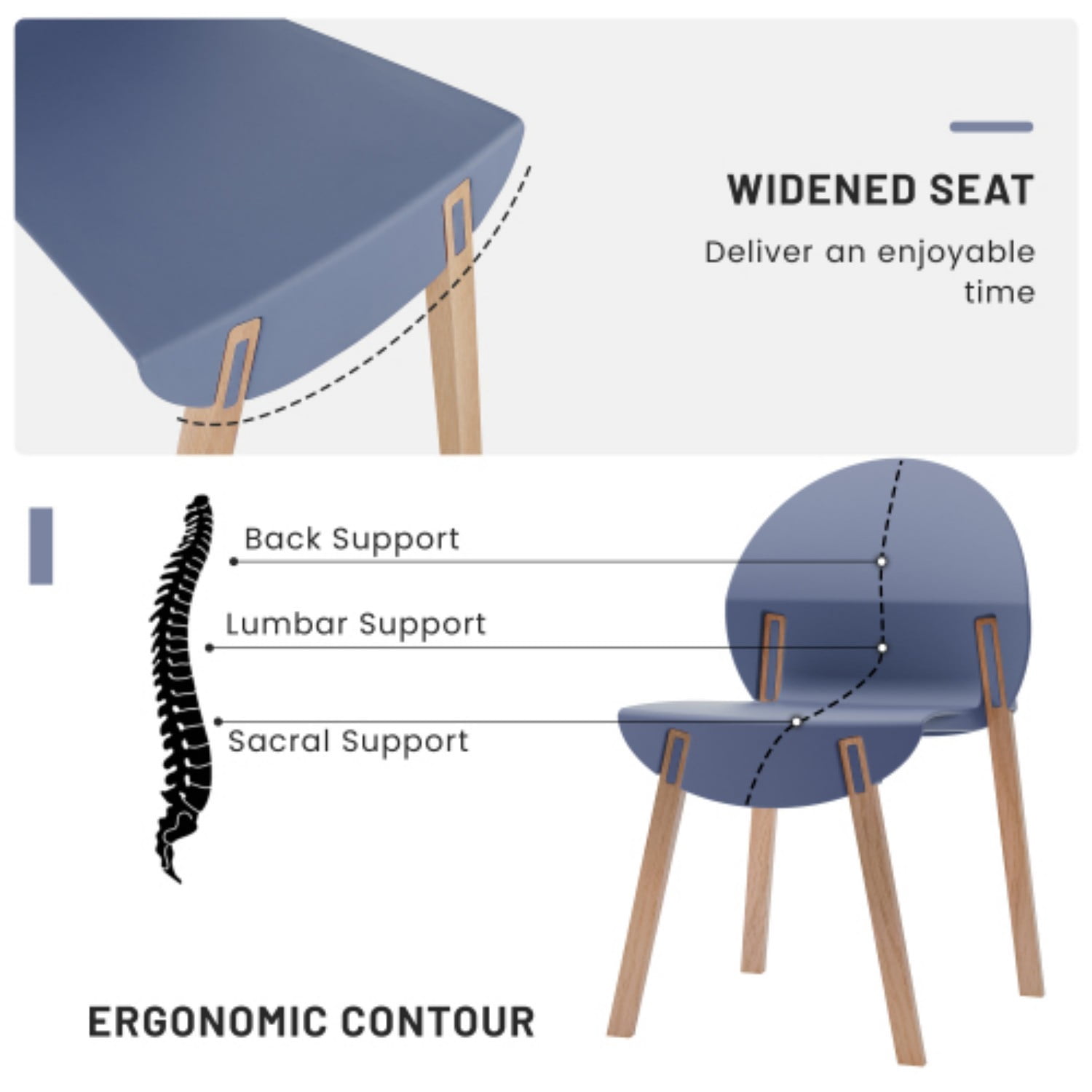 Dining Chairs Set of 4, Modern Kitchen Chairs with PP Seats & Solid Red Oak Wood Legs, 330 lb Capacity, Indoor Dining Room Living Room Chairs, Gray Blue