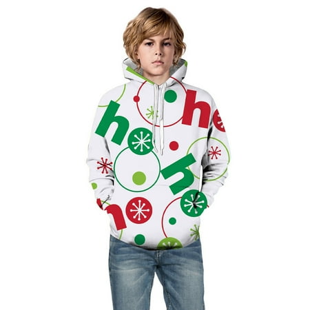 

Little Child Kids Hooded Merry Christmas Party Holiday Letter Merry Christmas Flower 3D Printed Xmas Pullover Pocket