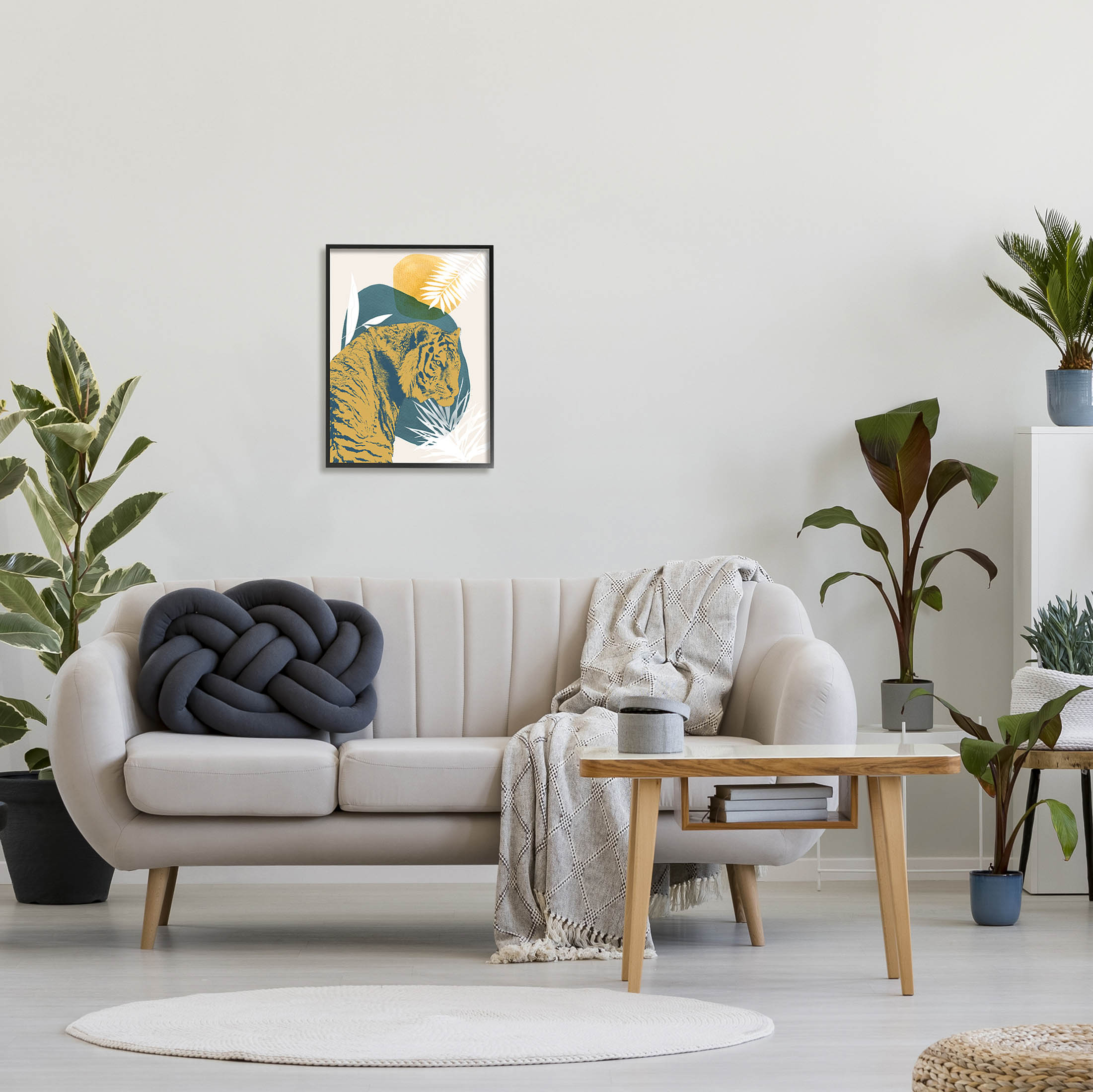 Stupell Industries Botanical Tiger Wildlife Collage Graphic Art Black Framed Art Print Wall Art, Design by Carol Robinson