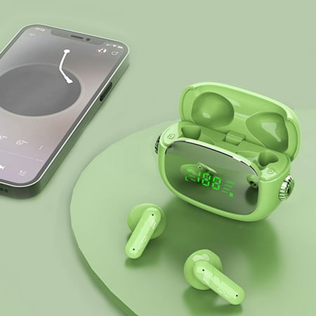 Earbuds for school Hwkond Bluetooth Headphones Touches LED Digital Display Screen 5.3 Bluetooth Chip HIFI Stereo Surround Sound Intelligent Noise Reduction Low Latency Green Up to 60% Off