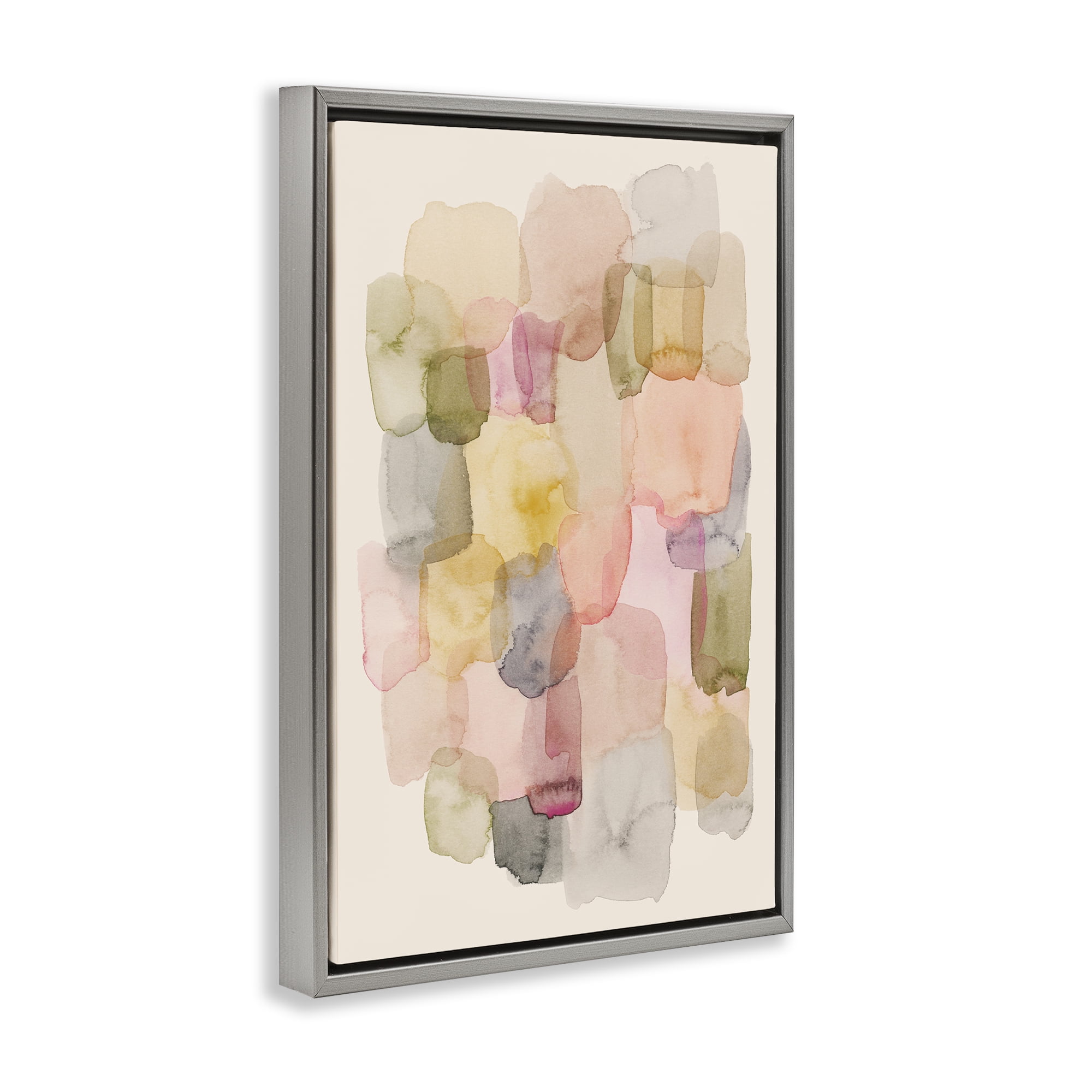 Stupell Industries Muted Paint Blotches Abstract Painting Gray Floater Framed Canvas Art Print Wall Art, 17 x 25