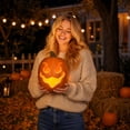 thumbnail image 5 of Halloween Large Pumpkin Decoration, Halloween Jack O Lantern Pumpkin Light with Glowing Cutout Design, Pumpkin Ornament for Indoor Outdoor Party Holiday Display Decor, 5 of 7