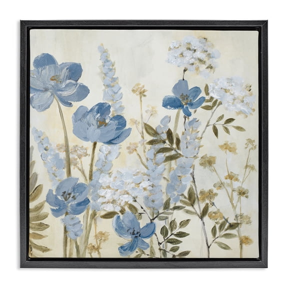 Stupell Industries Farmhouse Peace In The Blue Garden Black Floating Frame Canvas Art, 18 x 18, by Lanie Loreth