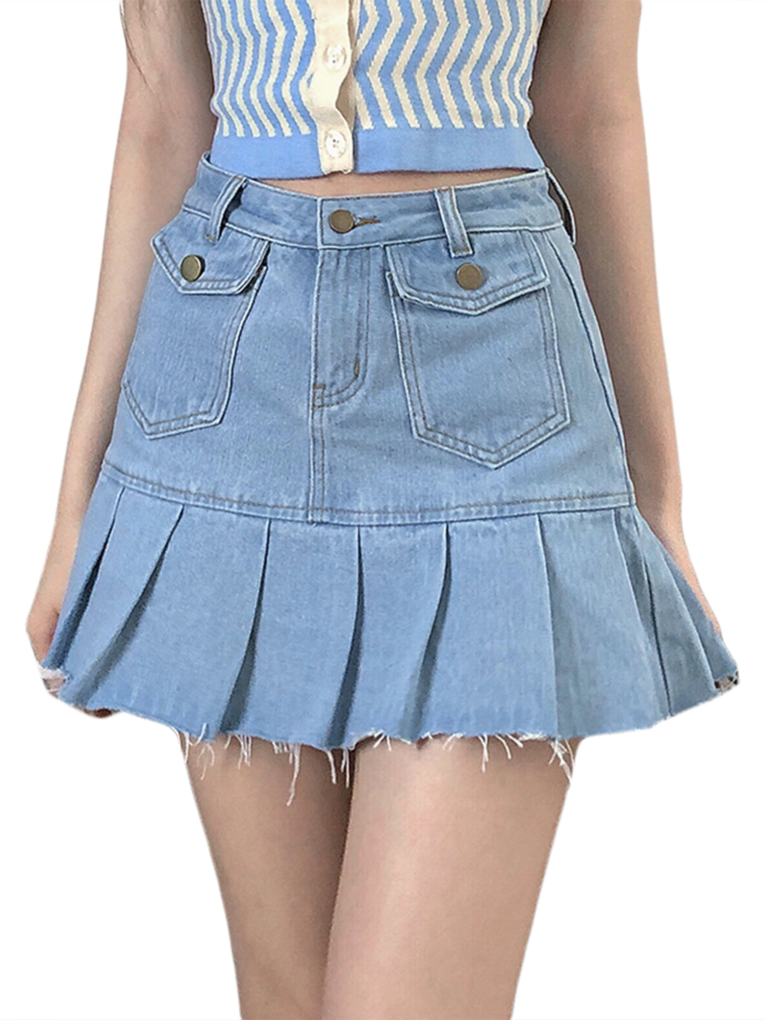 Pleated Skort Jean Shorts Skirt Preloved Vintage Retro Recycled Jean Skort Size 11 12