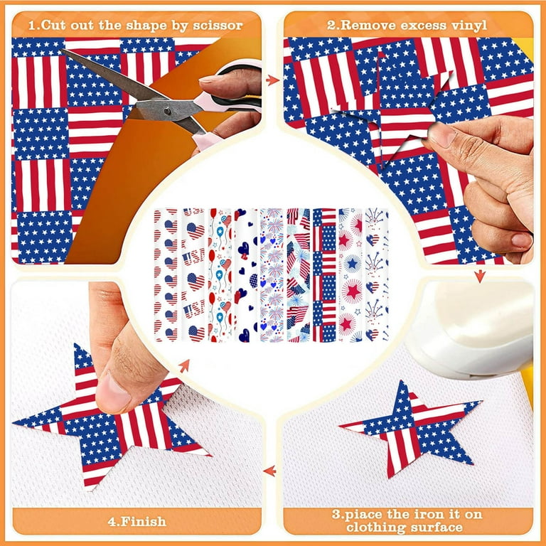 Happy Independence Day Heat Transfer Vinyl HTV Iron On Vinyl Bundle Bundle  Suitable For Shirts Patterns 