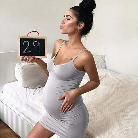 

Giligiliso Clearance Maternity Dress Women Sports Solid Pregnant V-Neck Sleeveless Nursing Boho Mini Dress