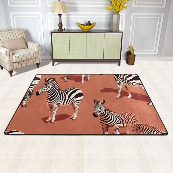 Zebra Area Rug Washable 72 x 48 Floor Carpet Mat Non Slip for Bedroom Living Room Kids Room Home Decor