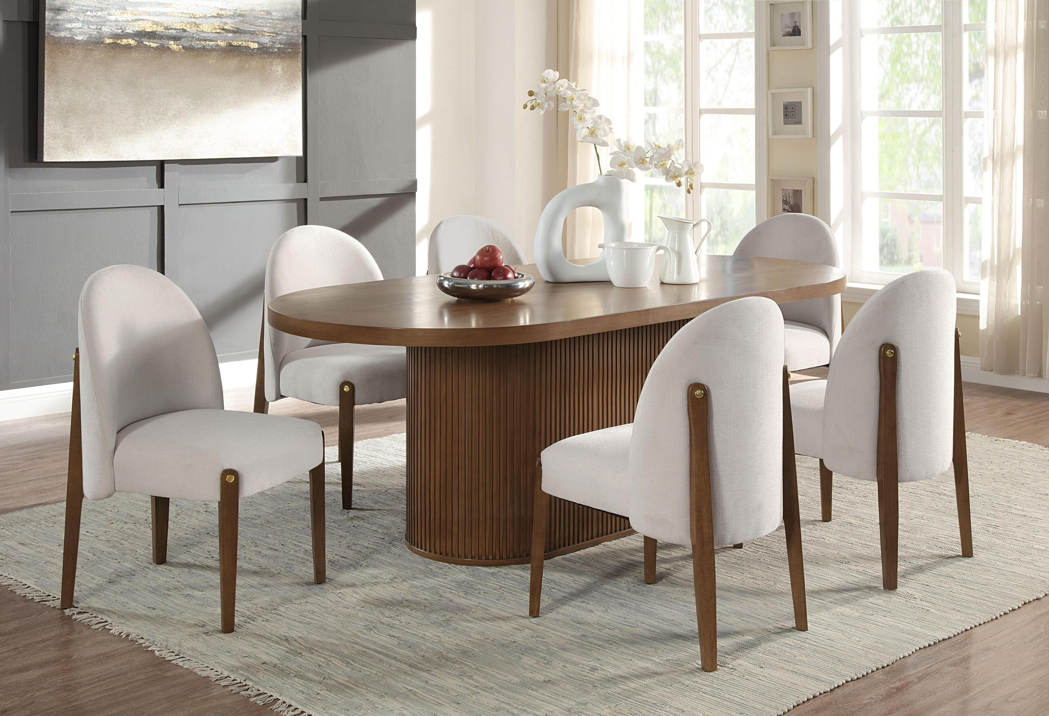 ACME Gamarya Contemporary Wood Oval Dining Table with Vertical Pattern in Oak