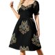 thumbnail image 2 of Vestido retro de manga corta con estampado floral de rata en rosa y verde azulado, vestidos de verano para mujer 2025, ropa femenina, traje de verano para mujer, vestido, 2 of 7