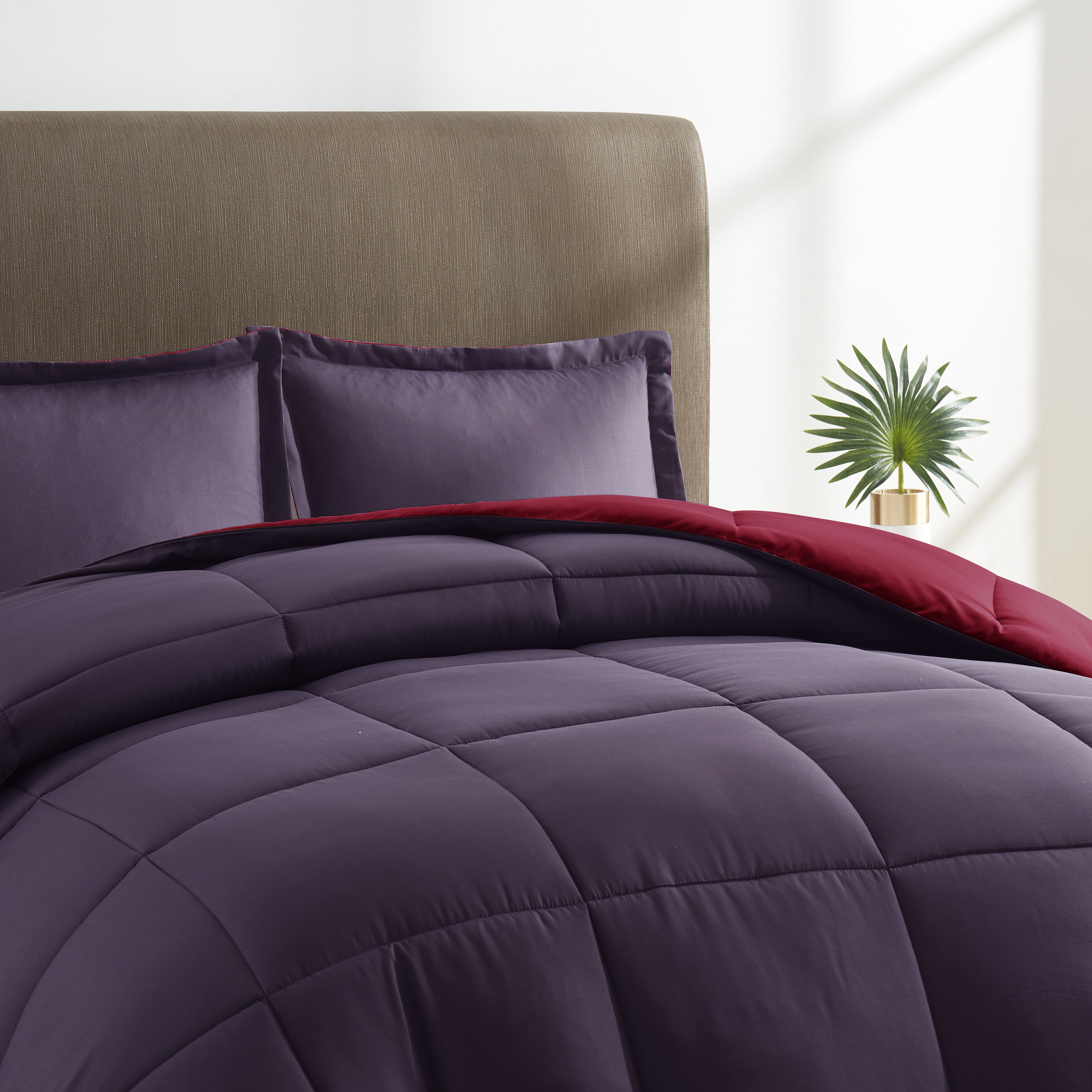 Nestl 3-Piece Soft Down Alternative Reversible King Comforter Set, King/Cal King, Red & Eggplant