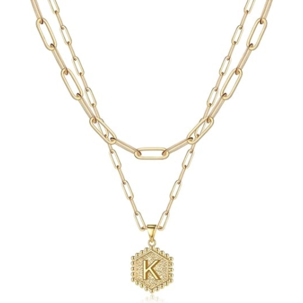 3-Piece Gold Layered Necklace Set – Dainty Paperclip, Snake Choker & Initial Pendant For Women