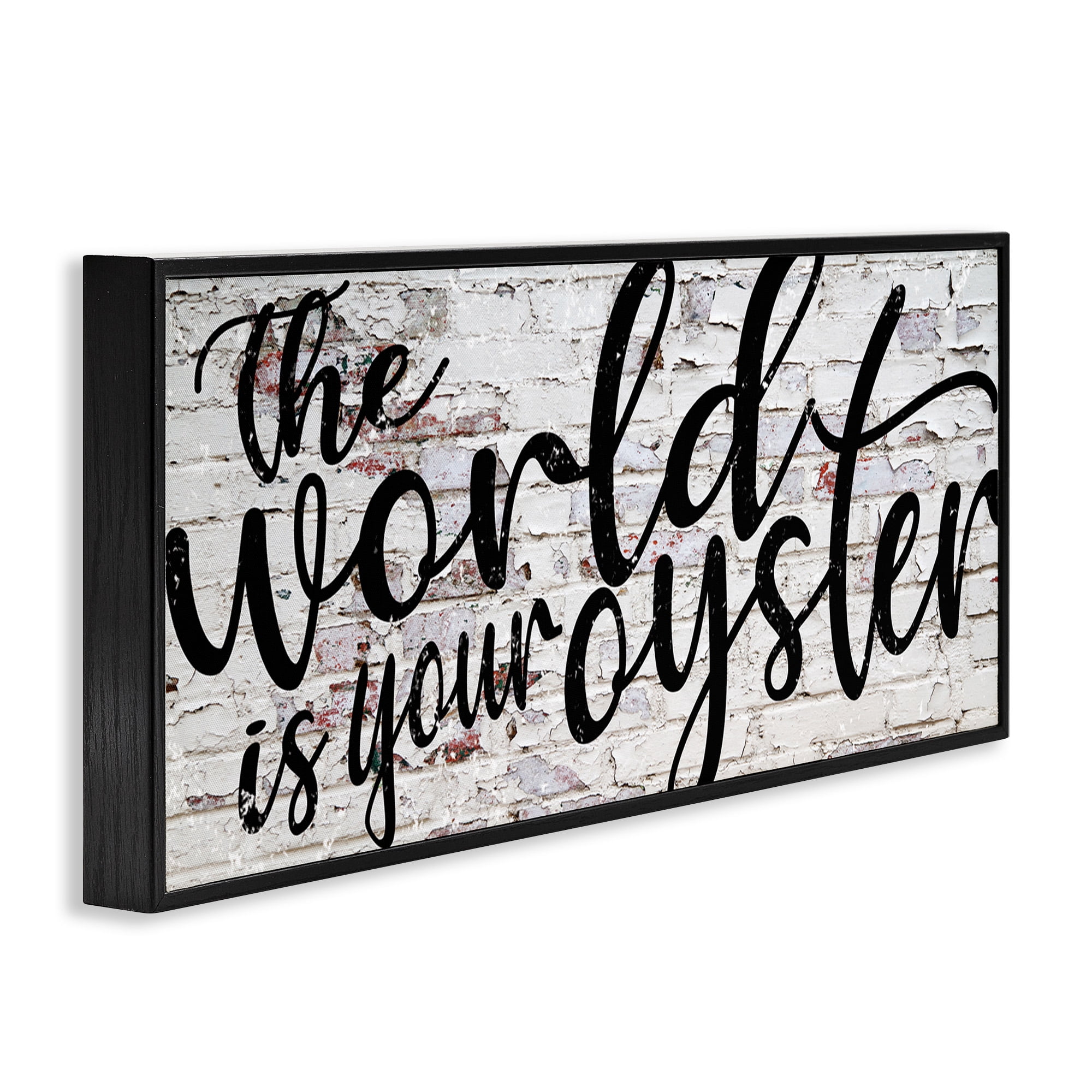 Stupell Industries World Is Your Oyster on Brick Typography Painting Black Framed Art Print Wall Art, 30 x 13
