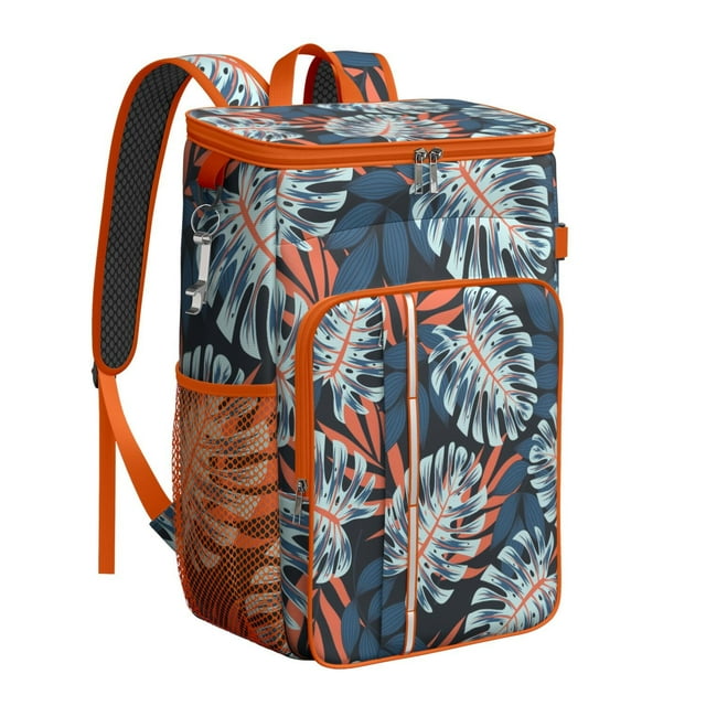 Retro Hawaiian Floral Insulated Cooler Backpack - 20L, Perfect for Summer Outings, Road Trips, Work