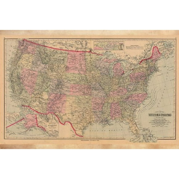 1884 Map Of The United States Poster Educational Historic Colorful 20x30