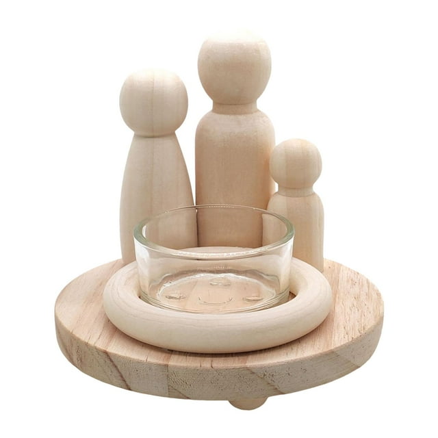 DOLITY Wooden Candle Holder Candle Stand Family Campfire Theme Handmade Rustic Portable