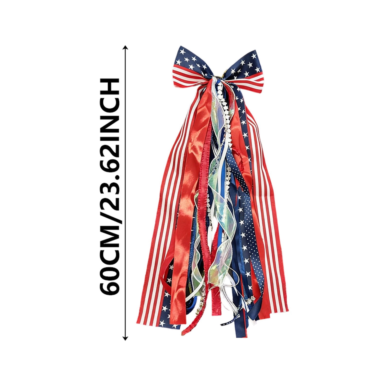 Red White Blue Patriotic Wreath Sash for Front Door, Assorted Ribbon Bundle with Star Charm, 4th of July Clip On Bow for Memorial Day Independence Day Decor Indoor Outdoor 2 Pcs