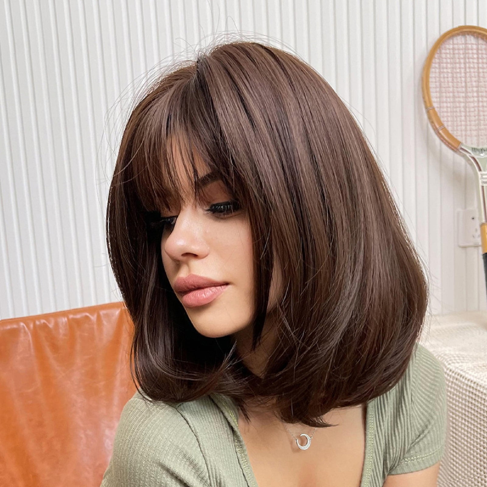 Black Brown Wigs for Women Lace Front Wigs Human Hair Shoulder Length Short Bob Hair Wigs